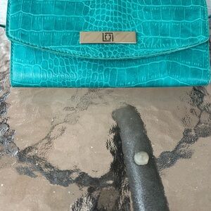 Liz Claiborne Teal Crocodile-Patterned Clutch